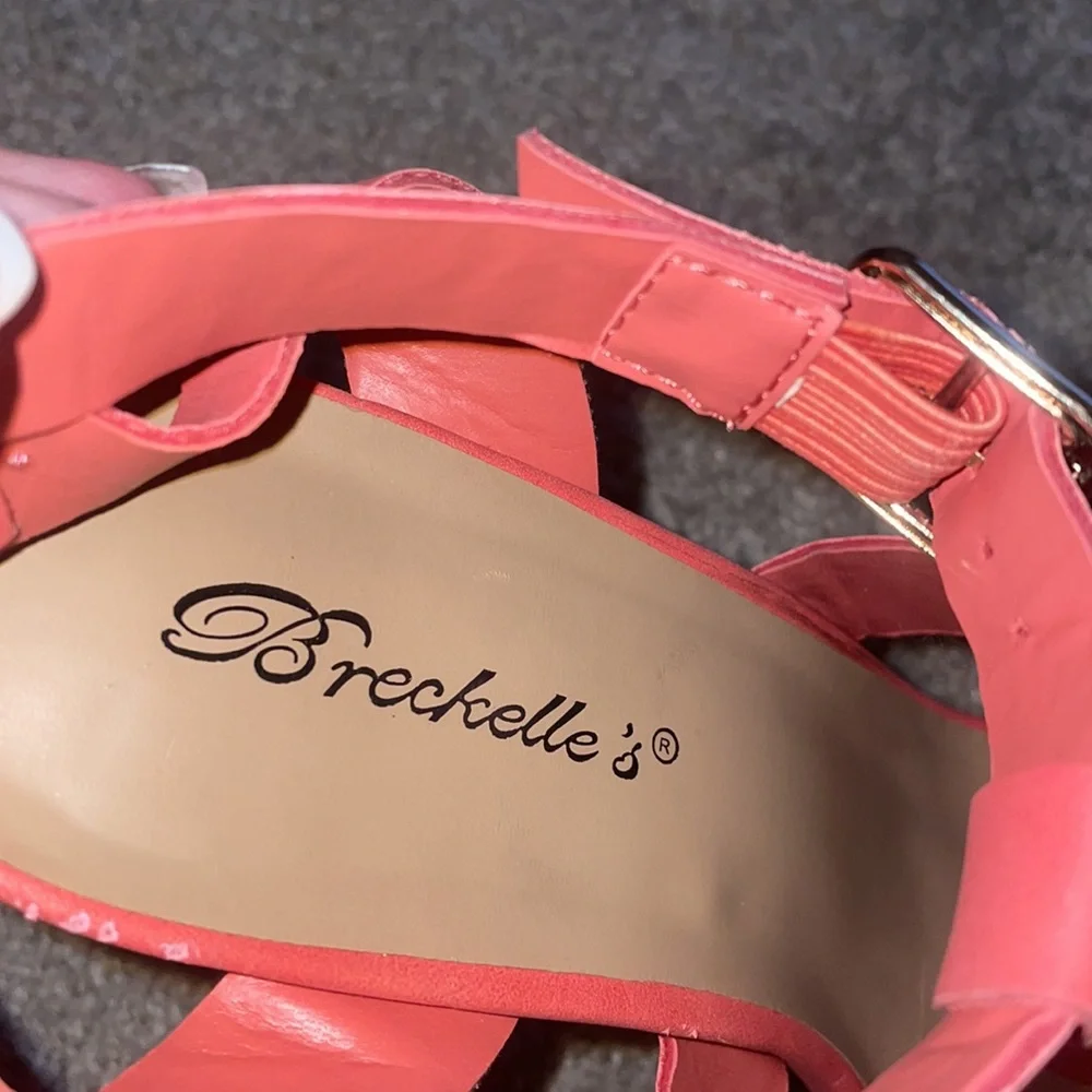 Coral strapy sandals wooden platform ankle straps block heel high s 10